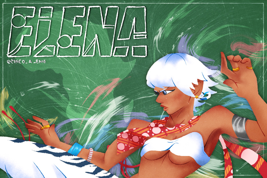 african_clothes, cinco_a_eme, dark_skin, elena_(street_fighter), highres, street_fighter, street_fighter_iii_(series), tall_female