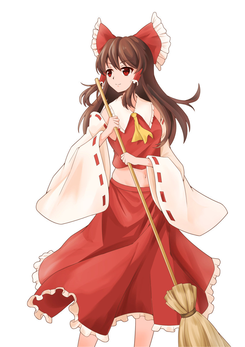 1girl, absurdres, ascot, bow, breasts, broom, brown_hair, chinese_commentary