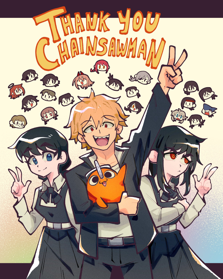 6+boys, 6+girls, absurdres, akaiguarts, angel_devil_(chainsaw_man), barem_bridge, beam_(chainsaw_man), black_dress