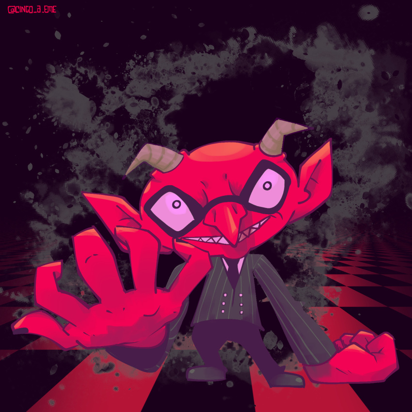 black_blood, black_suit, blood, cinco_a_eme, demon, demon_horns, highres, horns