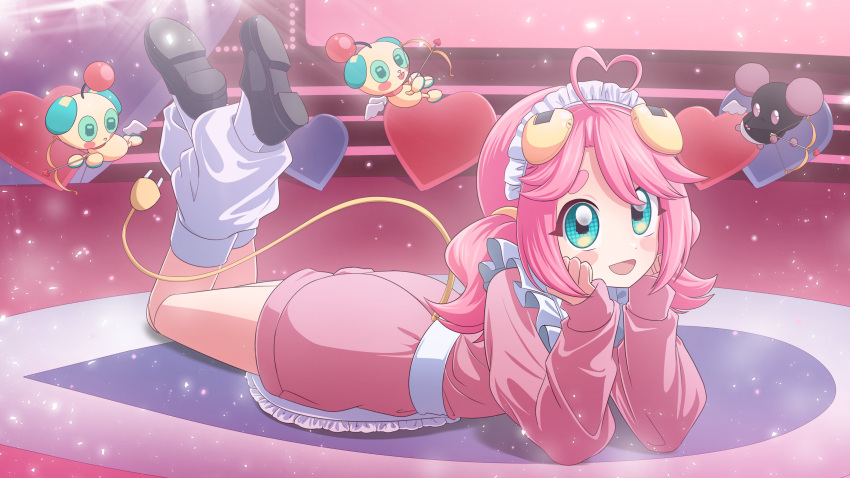 1girl, :d, absurdres, ahoge, alternate_costume, android, animal_ears, apron