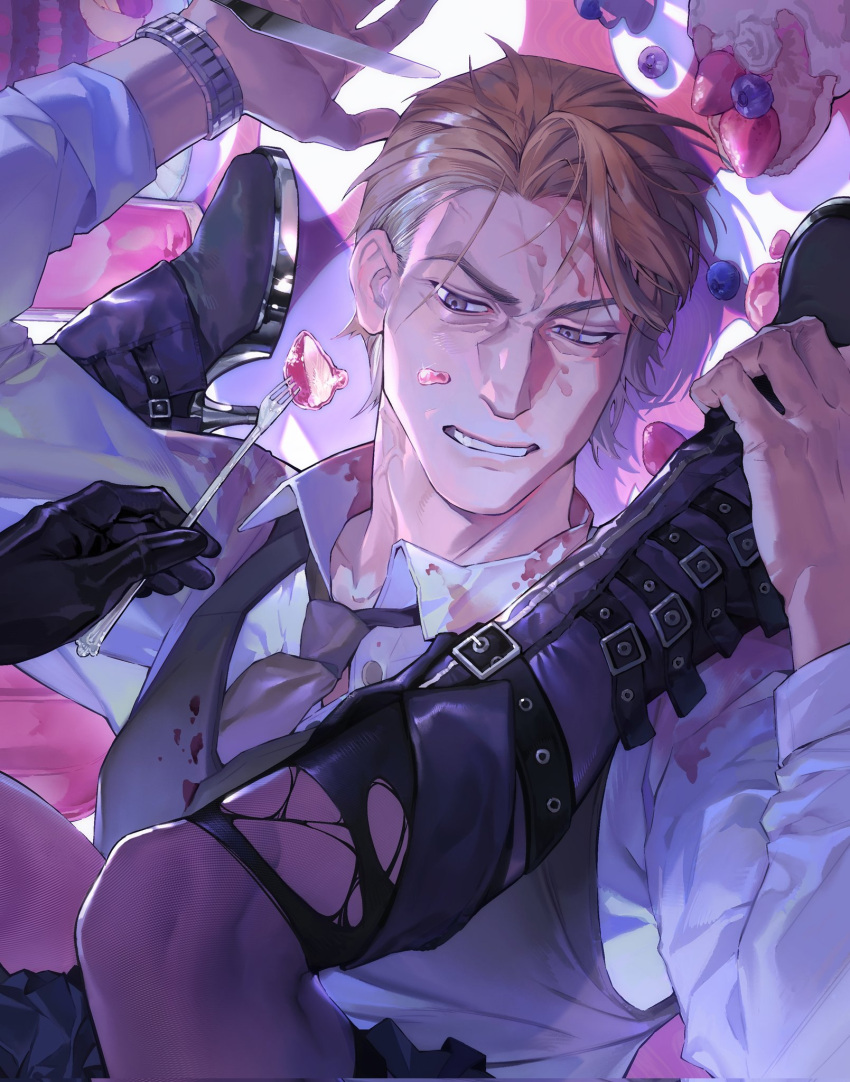 1boy, 1girl, avery_(degrees_of_lewdity), avery_(male)_(degrees_of_lewdity), black_boots, black_gloves, black_vest, boots