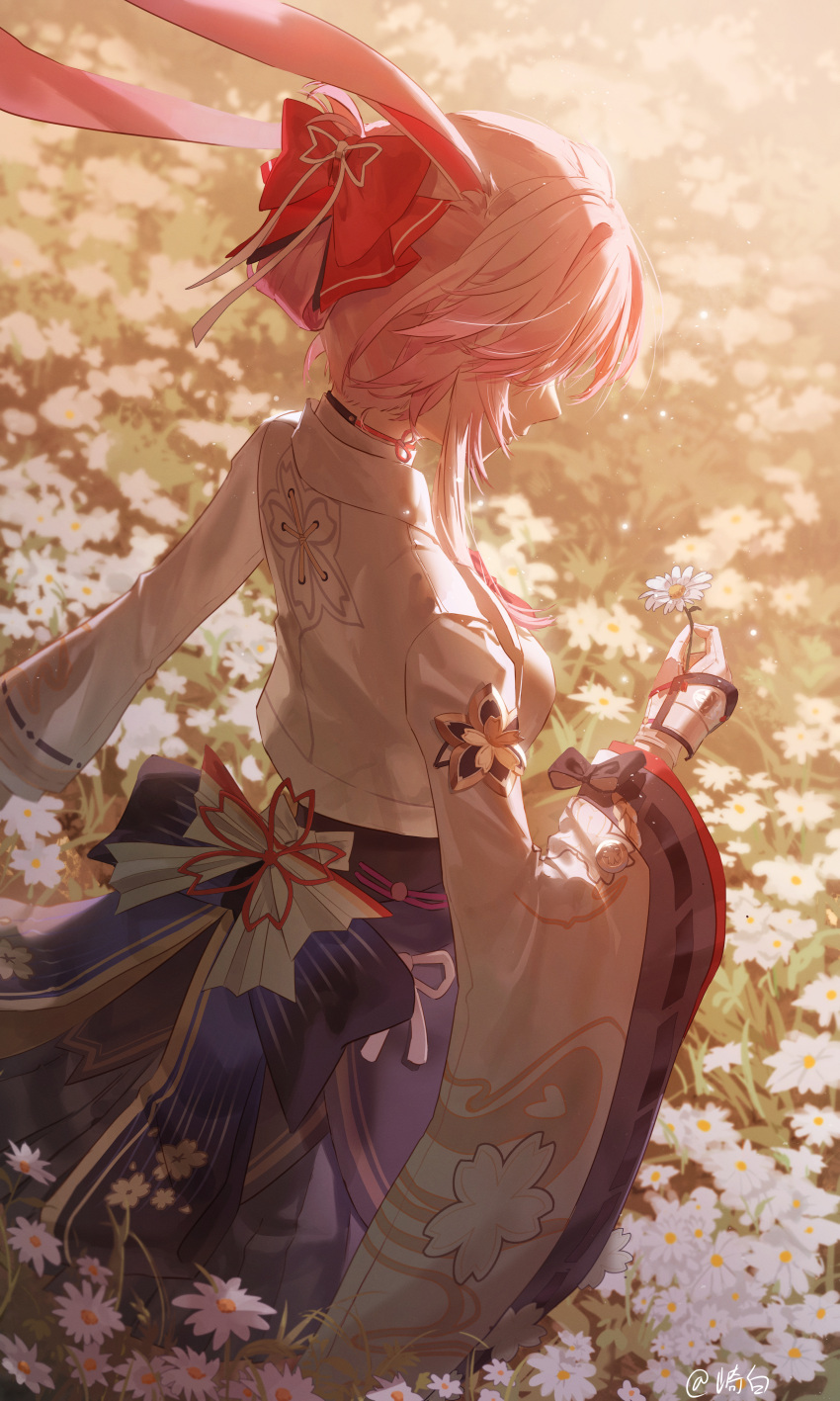 1girl, absurdres, animal_ear_hairband, animal_ears, bow, breasts, bu_bai_(wres2744), commentary_request