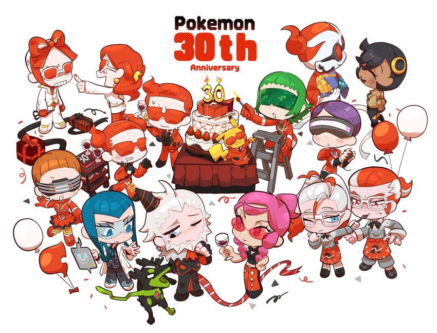 5boys, 6+girls, :d, ^_^, absurdres, alcohol, aliana_(pokemon), anger_vein