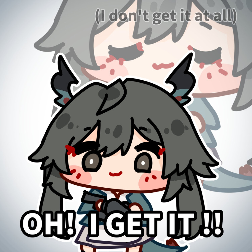 1girl, :3, arknights, arknights:_endfield, black_hair, blue_horns, blue_jacket, blue_tail