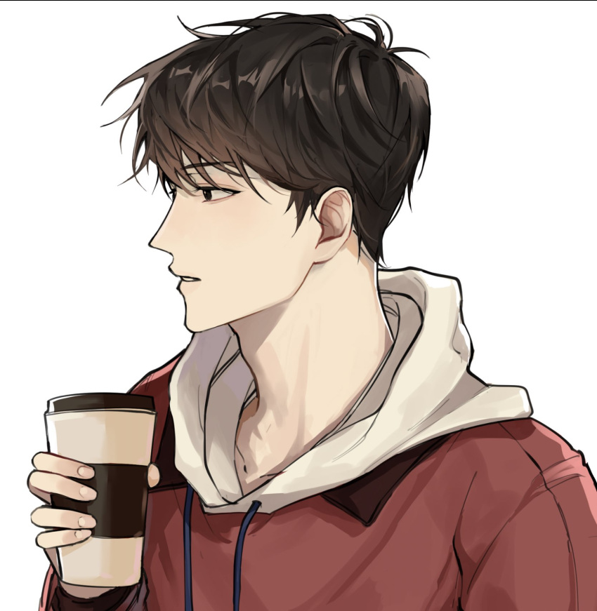 1boy, abopikjang, aegyo_sal, black_eyes, black_hair, commentary, cup, disposable_cup
