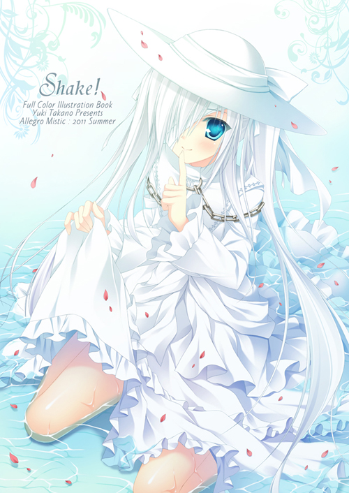 blue_eyes, blush, cover, dress, hair_over_one_eye, hat, kneeling, original