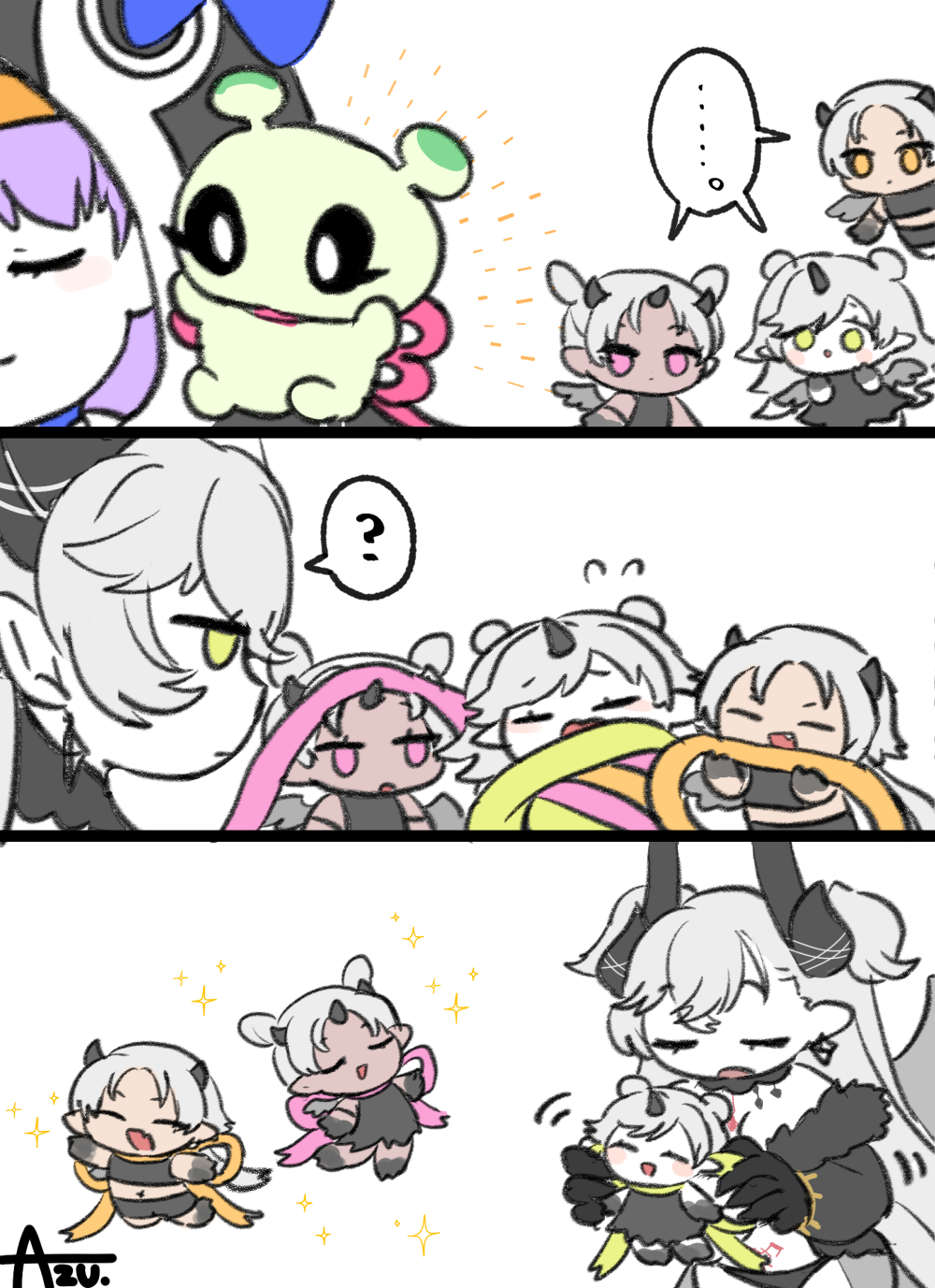 ..., ?, animal_hood, azu_(kirara310), closed_eyes, commentary, con_(fate), creature
