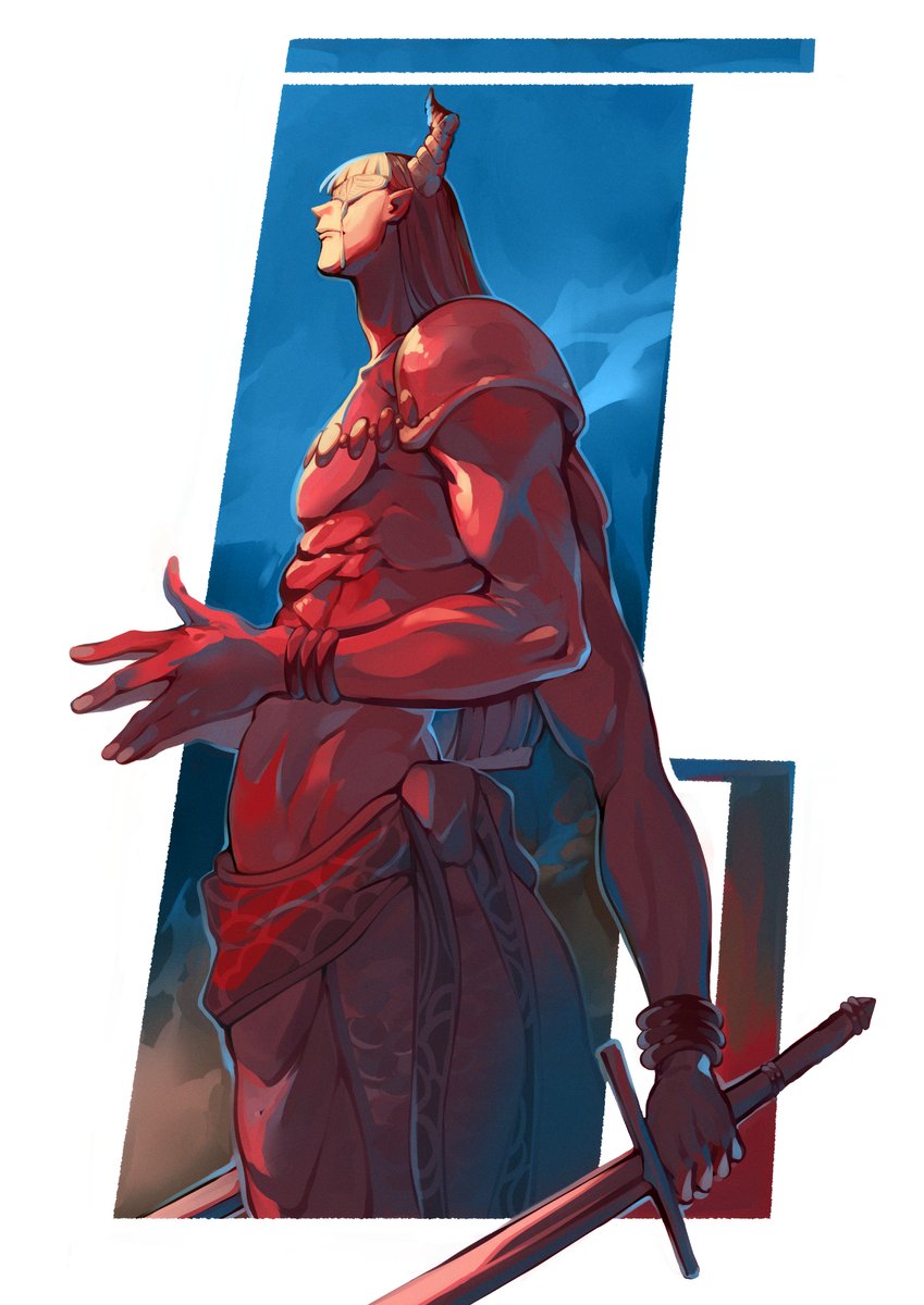 abs, blindfold, blindfold_mask, commentary_request, demon, demon_boy, demon_horns, divine_revolte_(sousou_no_frieren)