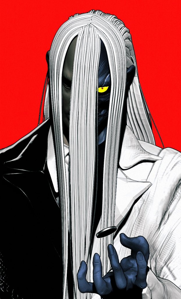 1boy, absolute_batman, absolute_dc, batman_(series), commentary, contrast, dc_comics, exposed_muscle, jacket, mismatched_sclera, multicolored_jacket, multicolored_suit, necktie, polar_opposites, split_theme, two-face, two-face_(absolute_dc), two-tone_jacket, two-tone_necktie, two-tone_shirt, wazzestudio