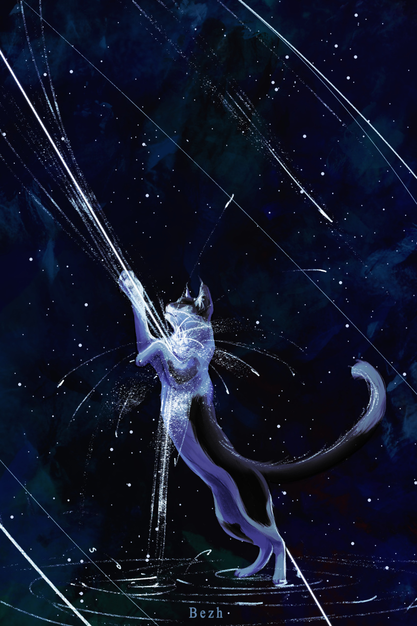 absurdres, bezhevitsa, cat, catching, commentary, fantasy, galaxy, glowing