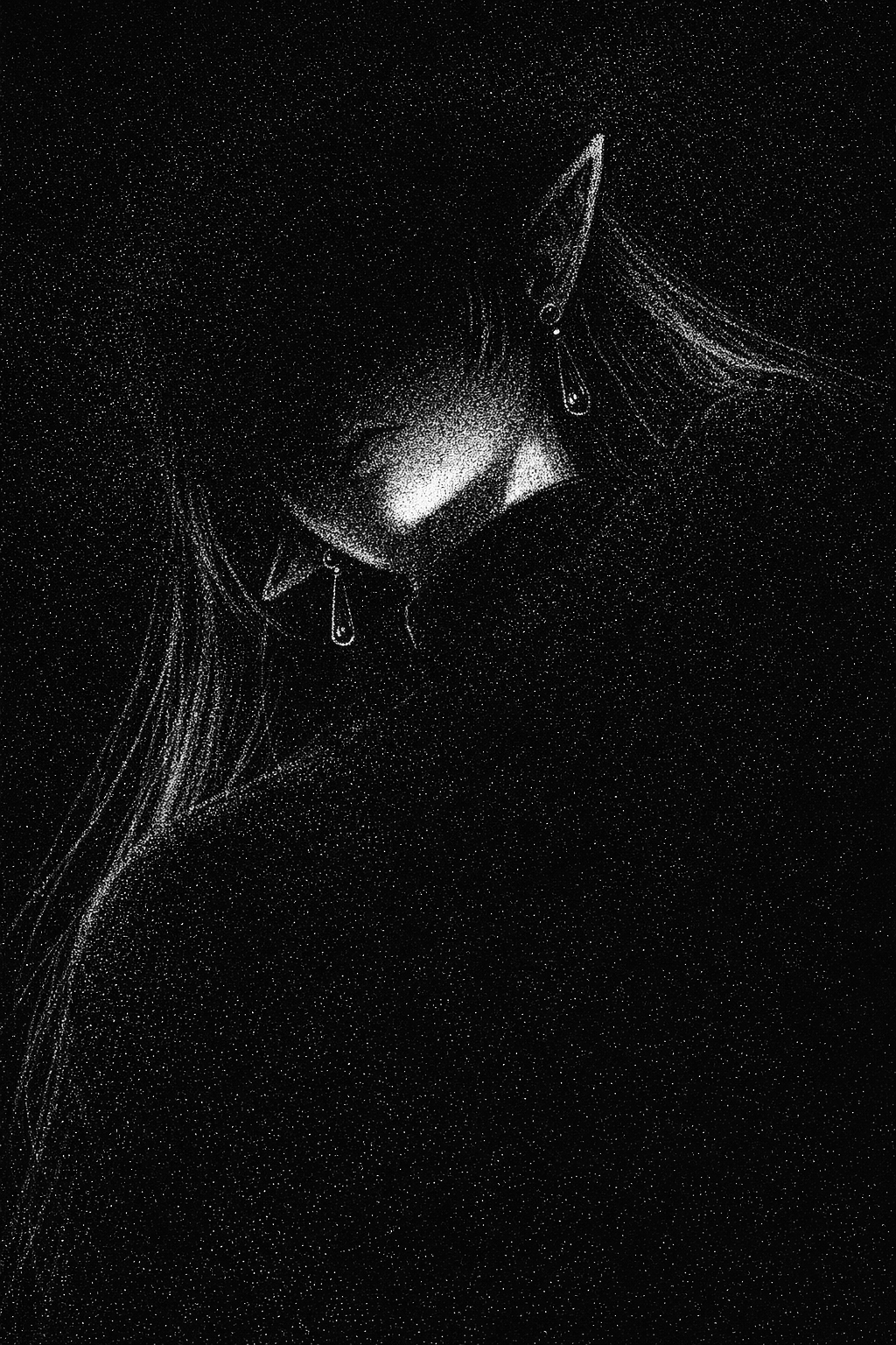 1girl, black_background, closed_mouth, commentary, earrings, elf, english_commentary, frieren