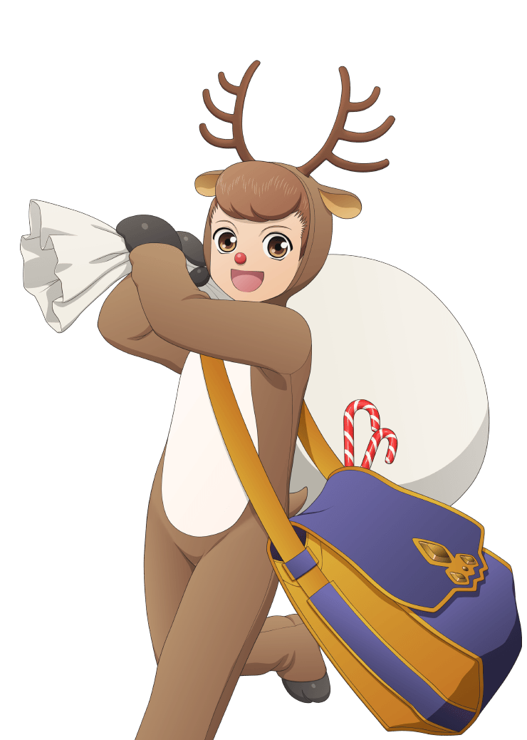 1boy, animal_costume, animal_ears, animal_hood, antlers, artist_request, blue_bag, brown_eyes, brown_hair, child, christmas, cowboy_shot, deer_ears, deer_tail, fake_antlers, fake_nose, game_cg, holding, holding_sack, hood, horns, karol_capel, karol_capel_(delivery_reindeer), looking_at_viewer, male_focus, multicolored_bag, official_alternate_costume, official_alternate_hairstyle, official_art, open_mouth, orange_bag, red_nose, reindeer_antlers, reindeer_costume, reindeer_hood, sack, short_hair, simple_background, smile, solo, standing, tail, tales_of_(series), tales_of_asteria, tales_of_vesperia, third-party_source, transparent_background