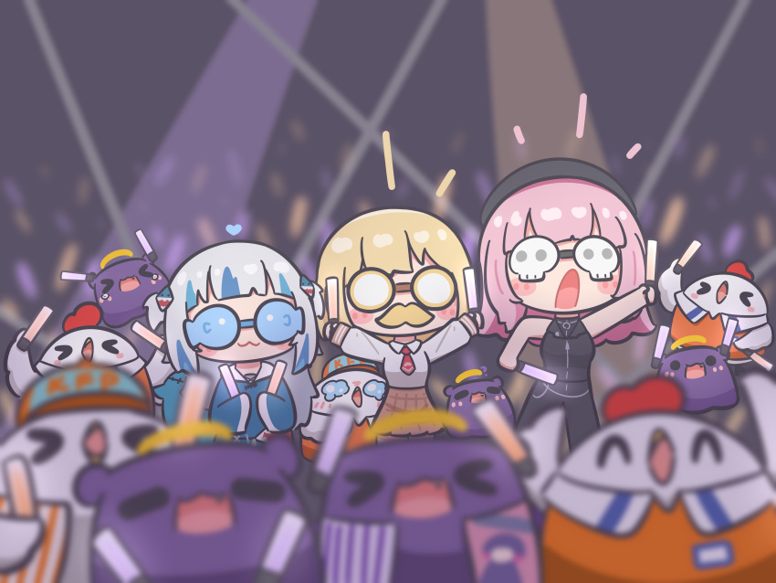 >_<, 3girls, :3, :d, =_=, ^_^, absurdres, arms_up