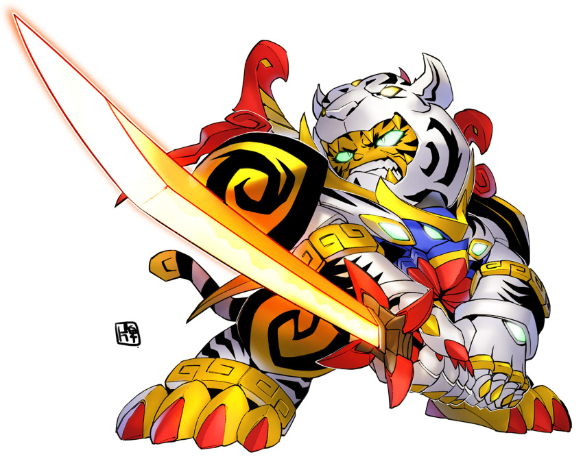 armor, commentary_request, gattai, highres, holding, holding_sword, holding_weapon, katana