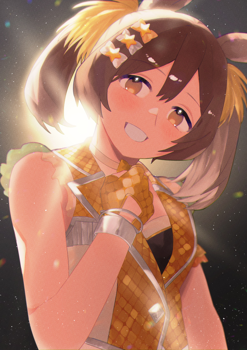 1girl, absurdres, animal_ears, belt, black_shirt, blush, bow, breasts