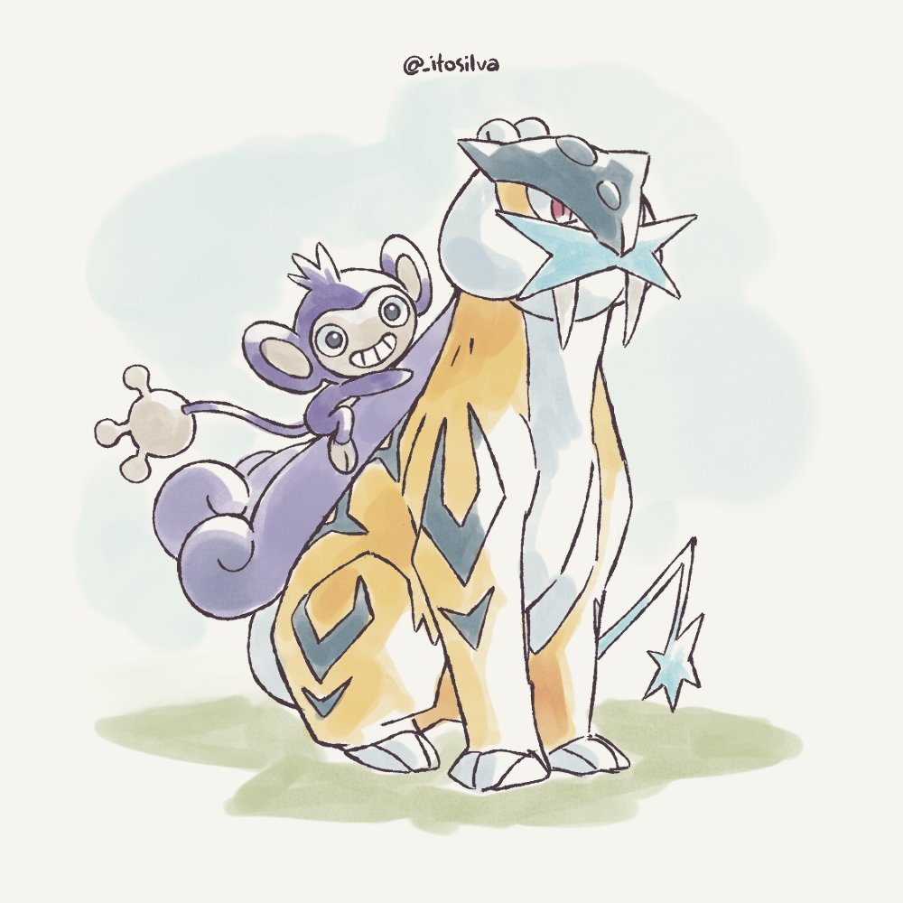 aipom, artist_name, fangs, grin, hand_tail, itosilva, no_humans, pokemon