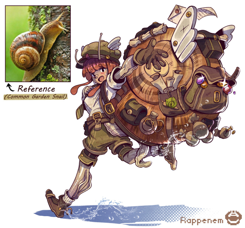 1girl, absurdres, antennae, artist_logo, artist_name, backpack, bag, brown_gloves