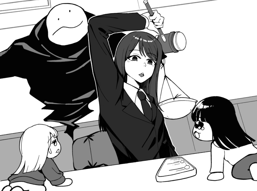 3girls, :s, animification, cellphone, collared_shirt, commentary_request, cosplay, crying