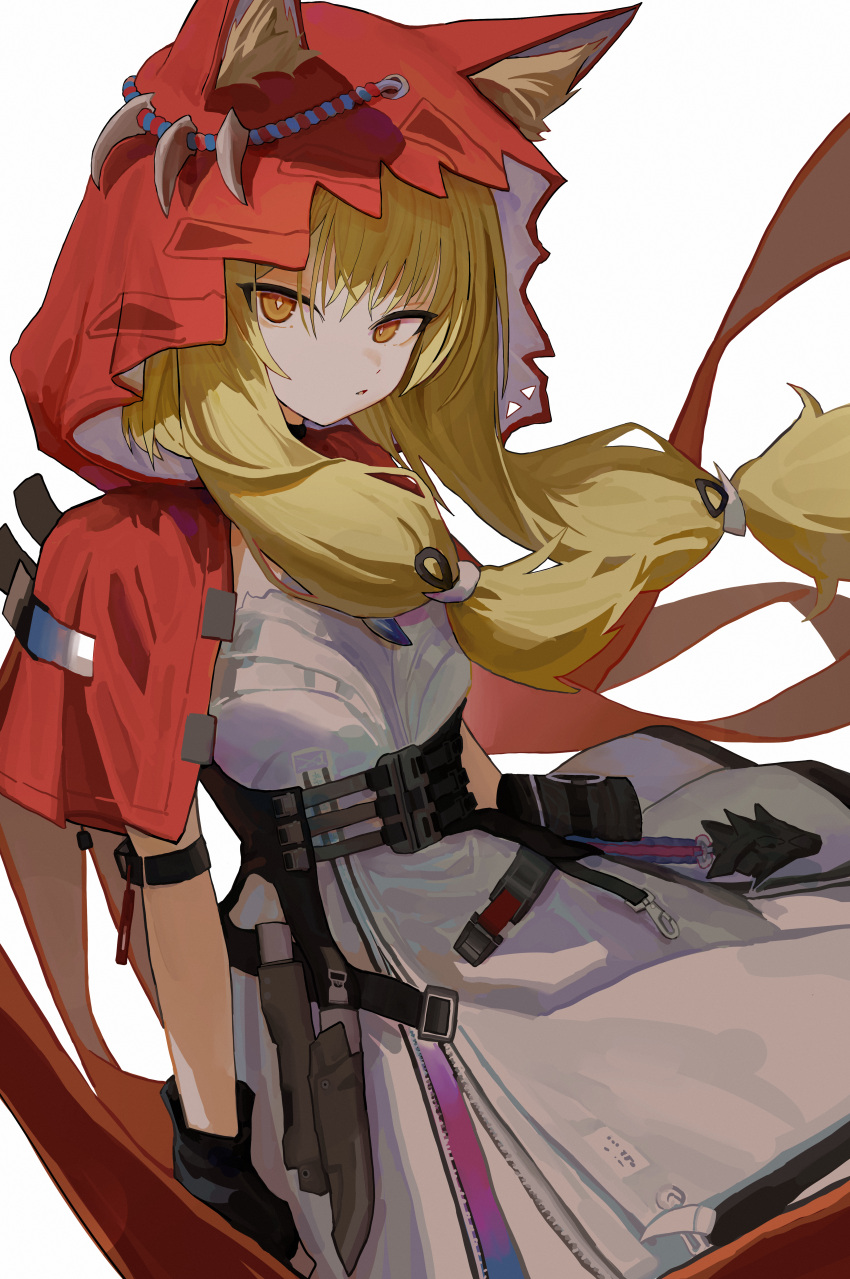 1girl, absurdres, animal_ears, arknights, arknights:_endfield, black_gloves, blonde_hair, chinese_commentary