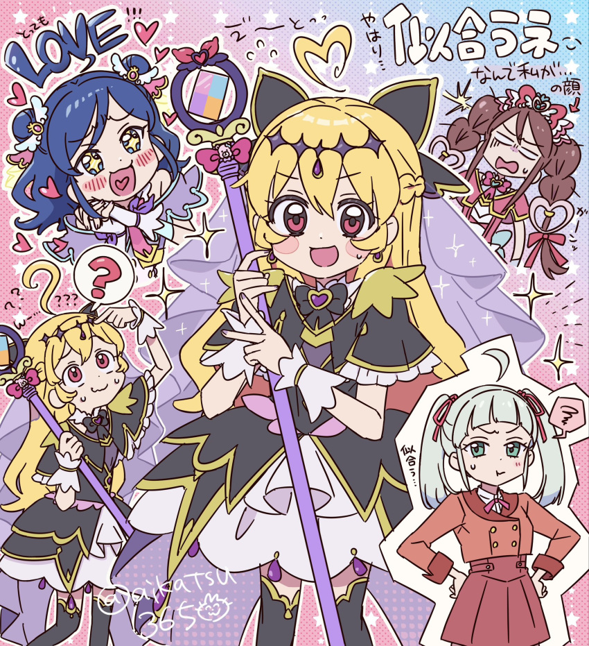 +_+, 4girls, ?, ahoge, aikatsu!, aikatsu!_(series), aikatsu365, black_bow