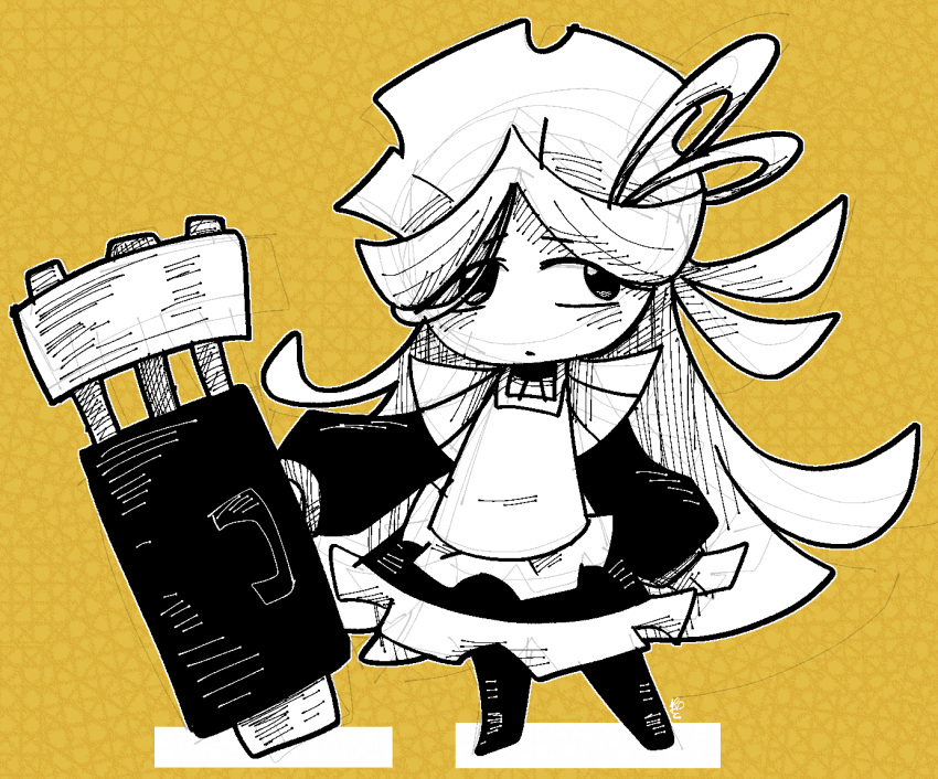 1girl, apron, cookie_run, cookie_run:_ovensmash, gun, koggly, machine_gun, maid