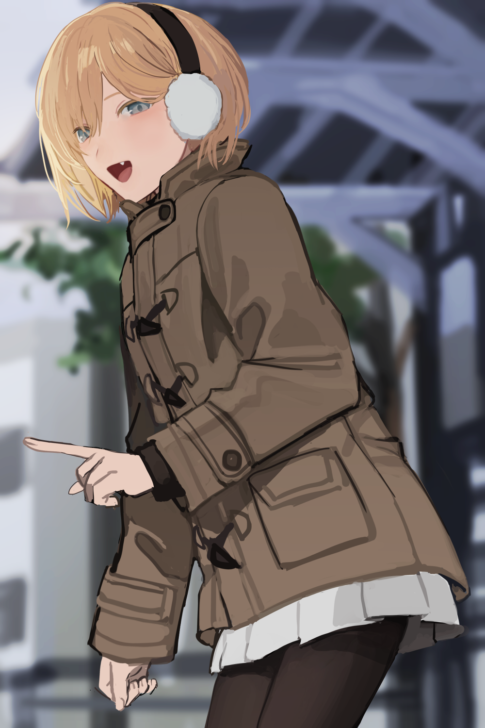 1boy, :d, black_pantyhose, blonde-haired_boy_(sunaba_(nczd5875)), blonde_hair, blue_eyes, blush, coat
