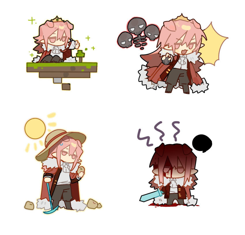 1boy, :3, androgynous, animal_ears, animification, ascot, blood, brown_hat