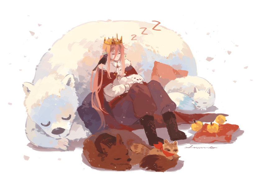 1boy, androgynous, animal, animal_on_shoulder, animalization, animification, apple, bear