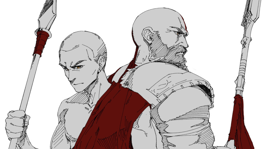 1boy, age_progression, bald, beard, before_and_after, bugak1109, commentary_request, facial_hair