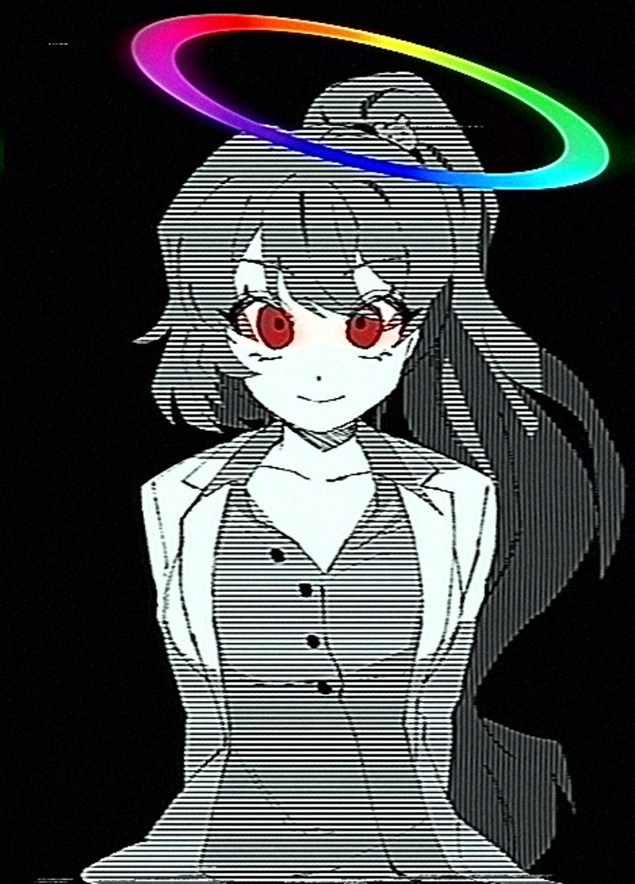1girl, arms_behind_back, buttons, carmen_(project_moon), closed_mouth, collared_shirt, color_wheel, commentary_request