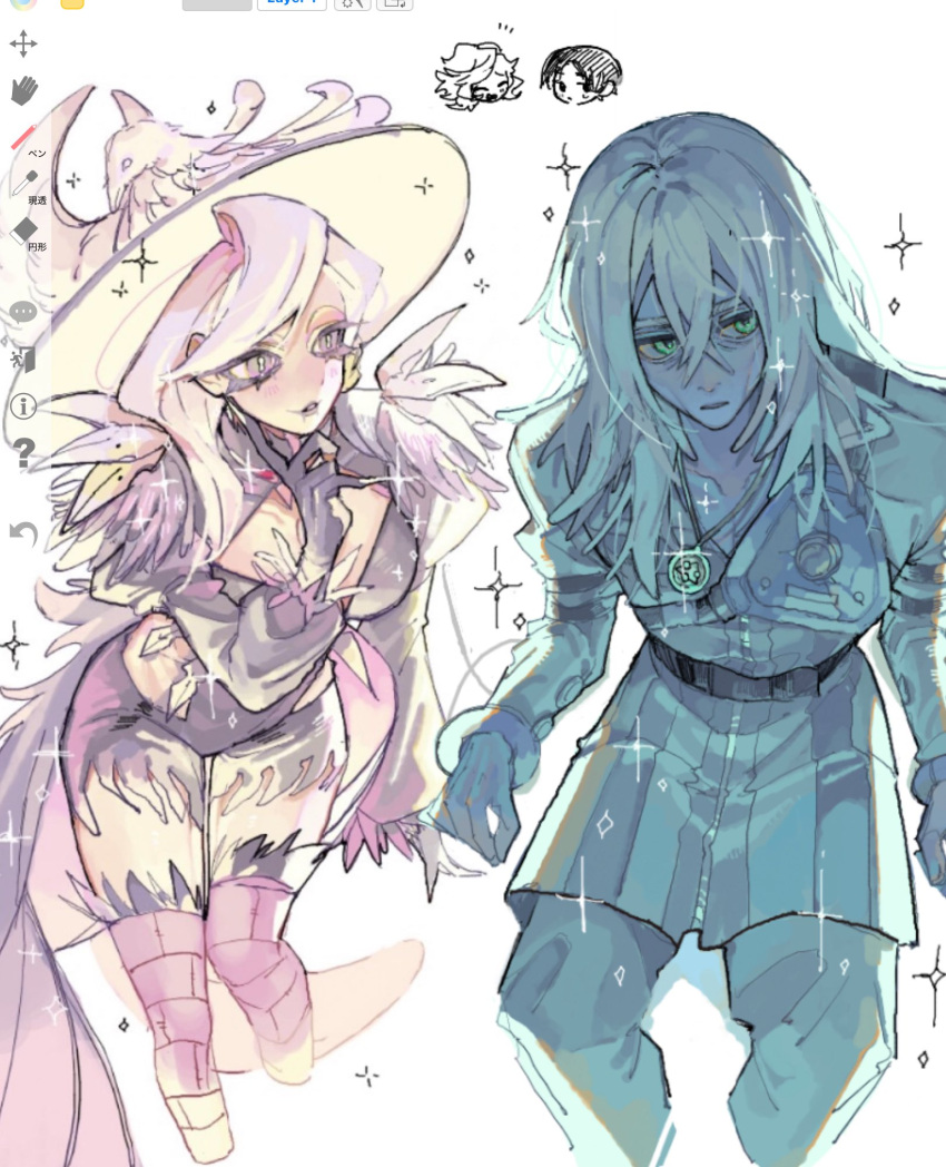 1boy, 1girl, art_program_in_frame, black_dress, black_gloves, black_shorts, brown_thighhighs, dress