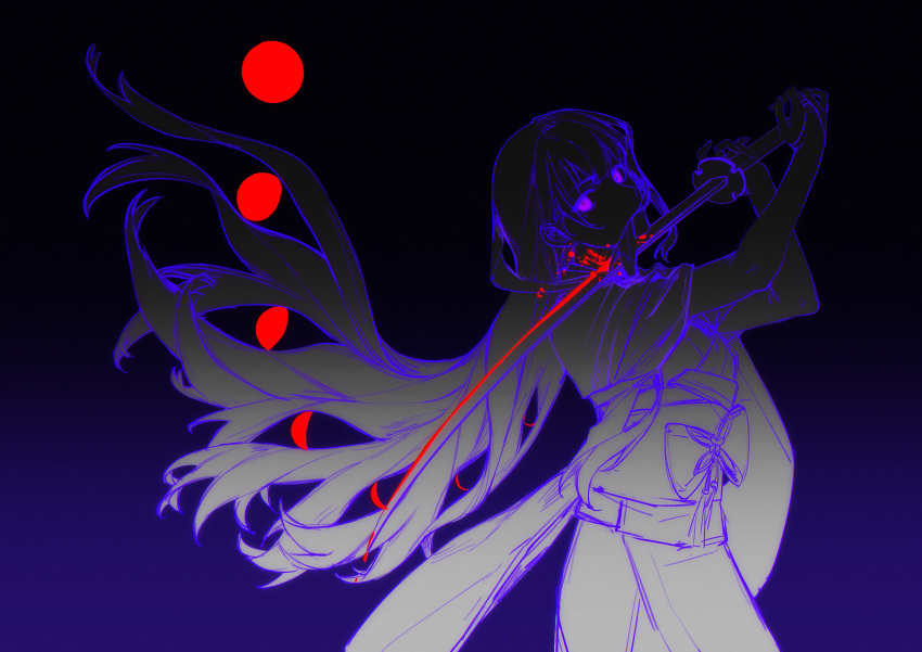 1girl, absurdres, blood, blood_on_weapon, blood_splatter, blunt_bangs, braid, chinese_commentary