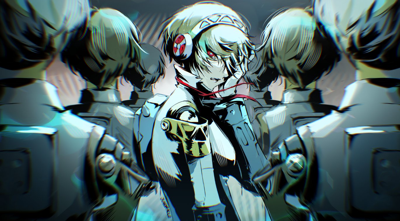 aigis_(persona), android, blonde_hair, clone, cyborg, headphones, joints, junoracle