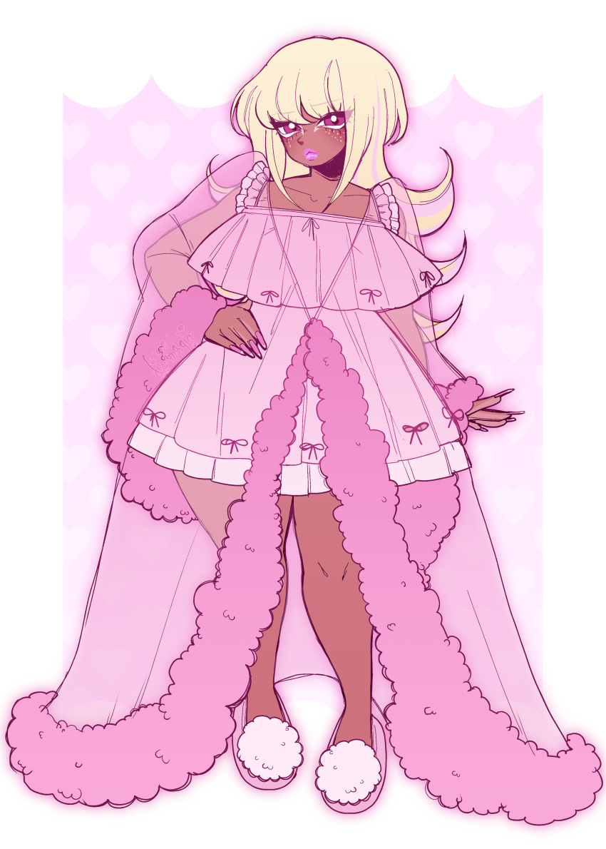 1girl, absurdres, blonde_hair, bow, commission, dark-skinned_female, dark_skin, dreamalgia