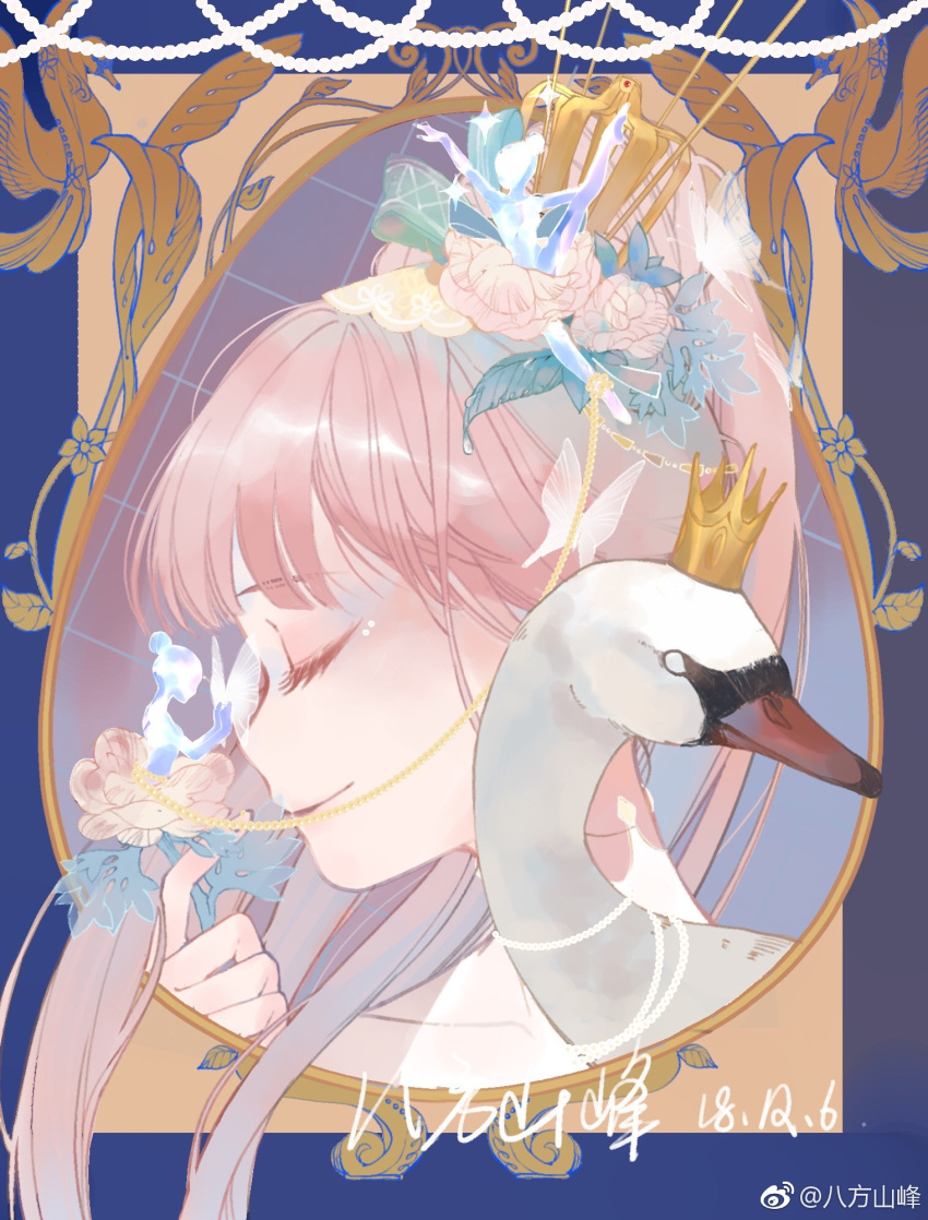 1girl, a_psalm_of_time_(miracle_nikki), animal, bafang_shanfeng, ballerina, bird, blue_border, border