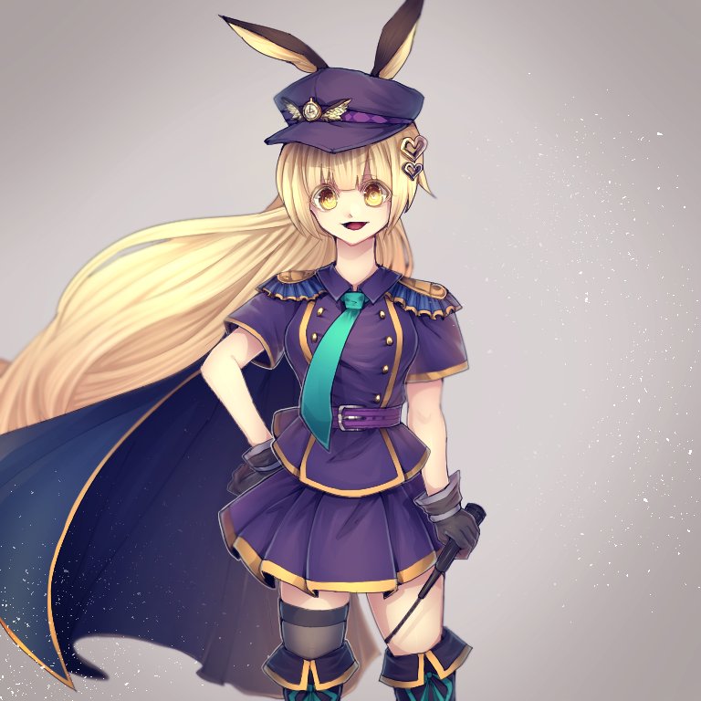 1girl, alternate_costume, belt, belt_buckle, black_gloves, blonde_hair, blue_cape, boots