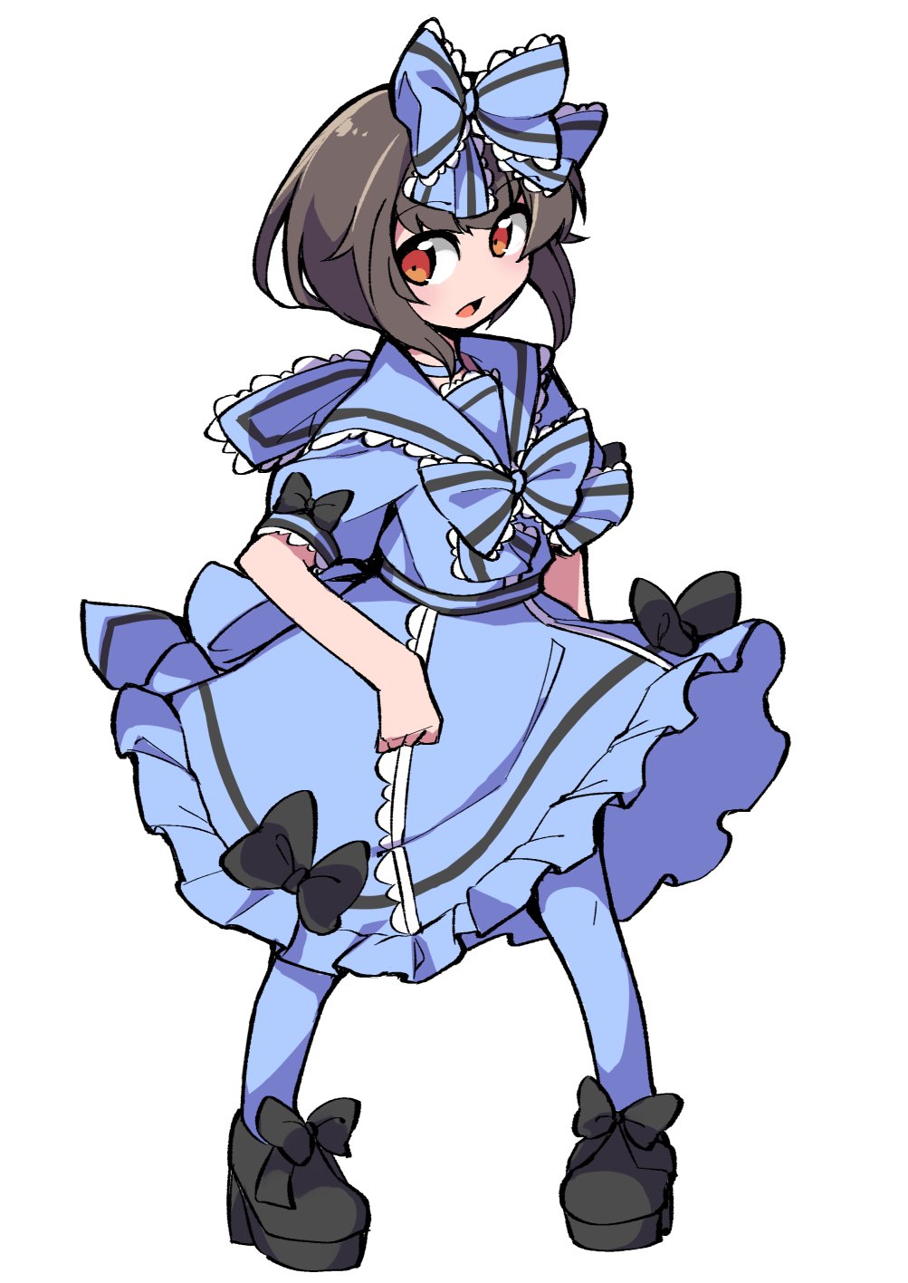 1boy, ayumu_(fun_bo), back_bow, black_bow, black_shoes, blue_bow, blue_bowtie, blue_choker
