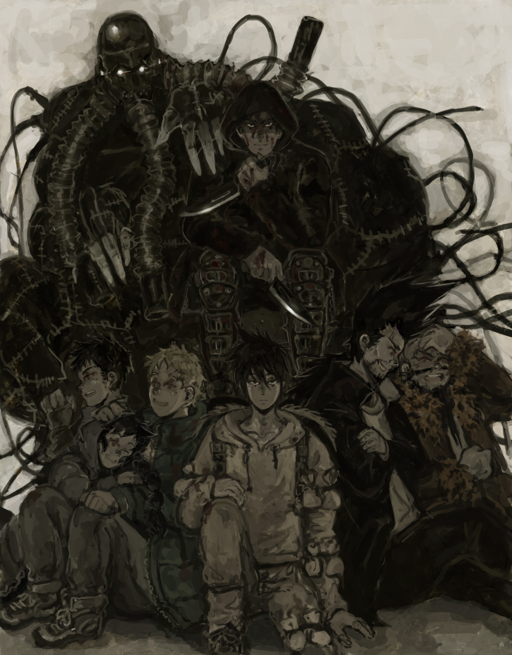 character_request, dokuga, dorohedoro, ex.rudo, highres, hood, kai_(dorohedoro), knife