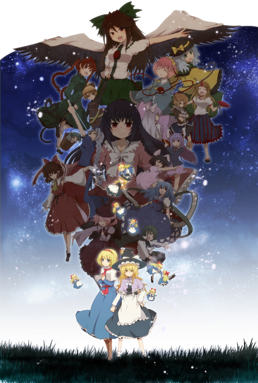 6+girls, ^_^, alice_margatroid, animal_ears, aoi_(annbi), ascot, black_hair, black_wings