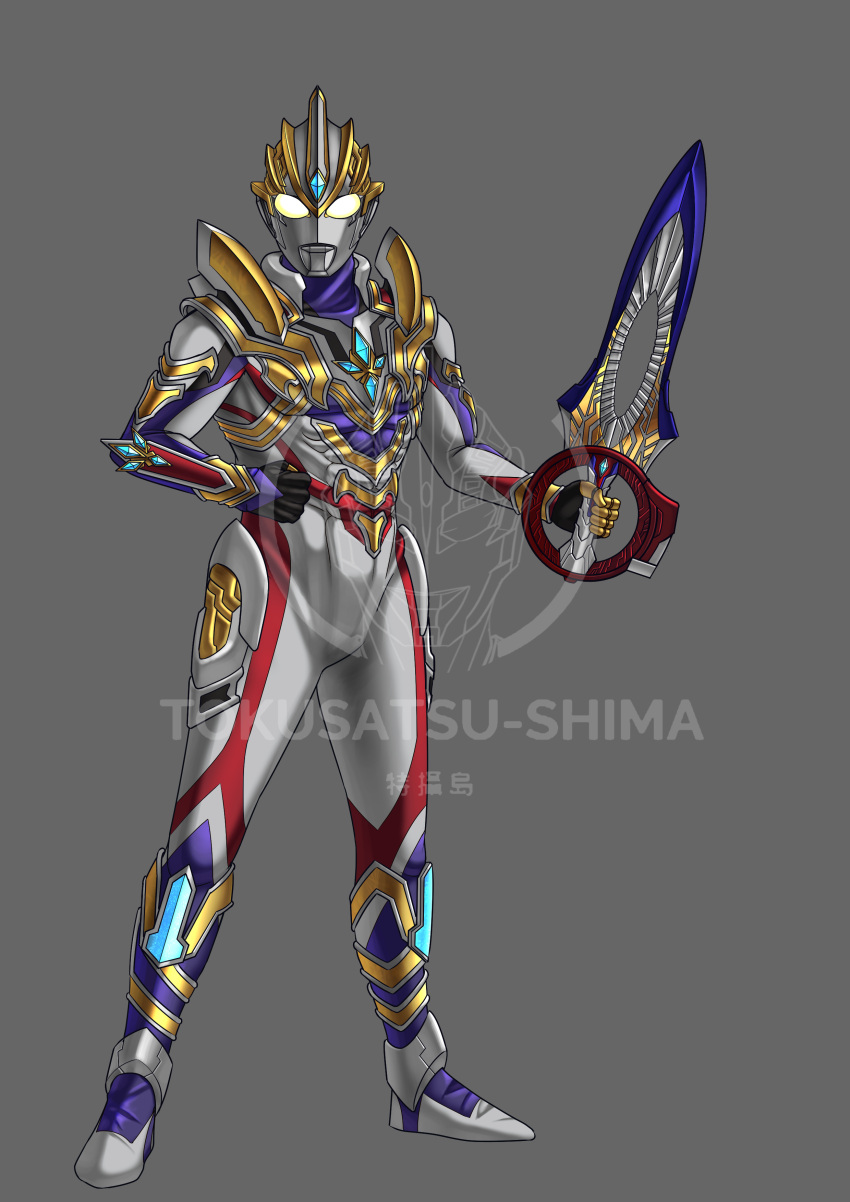 1boy, absurdres, alien, armor, chest_guard, circle_arms, color_timer, colored_skin