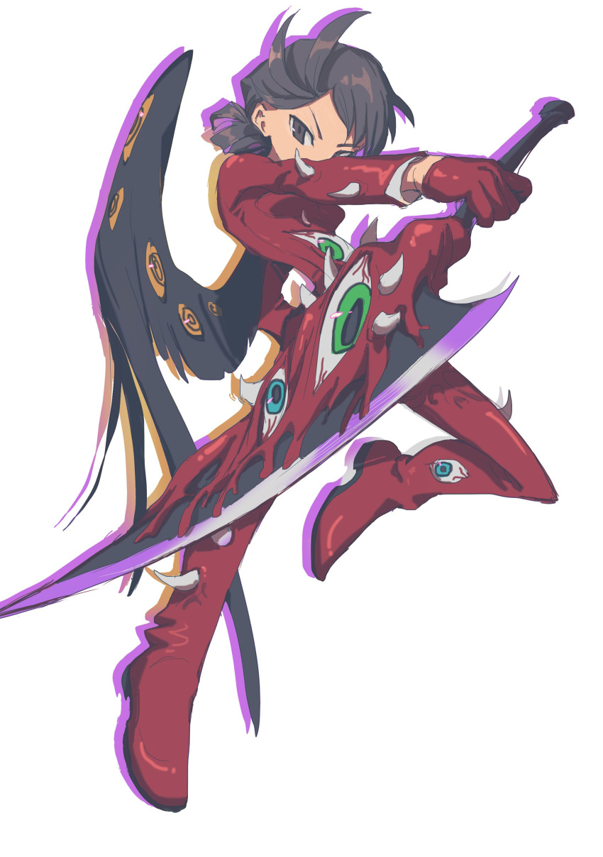 1girl, absurdres, black_hair, black_wings, bodysuit, brown_eyes, drop_shadow, e.g.o_(project_moon)