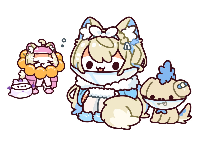 animal_ear_fluff, animal_ears, babydoll, bandaid, bandaid_hair_ornament, blonde_hair, blue_babydoll, blue_hair