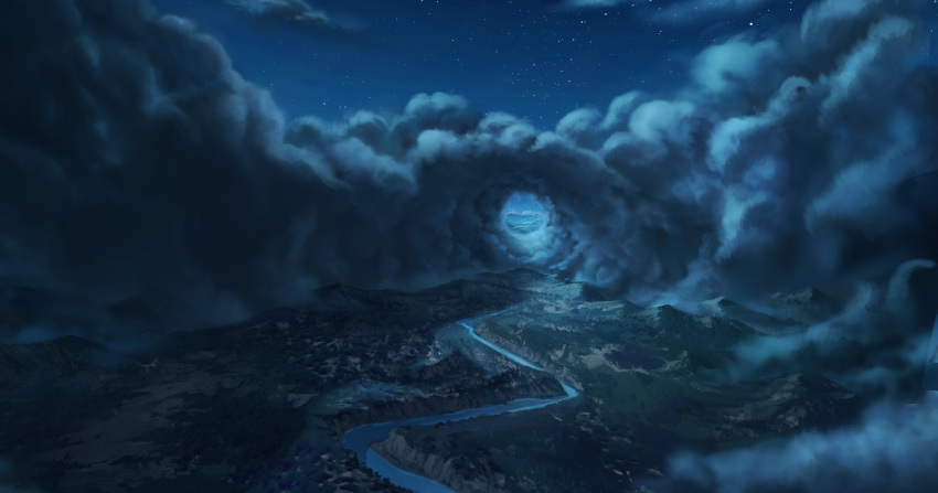 clouds, cloudy_sky, commentary, crimsonsword03, english_commentary, highres, landscape, moonlight