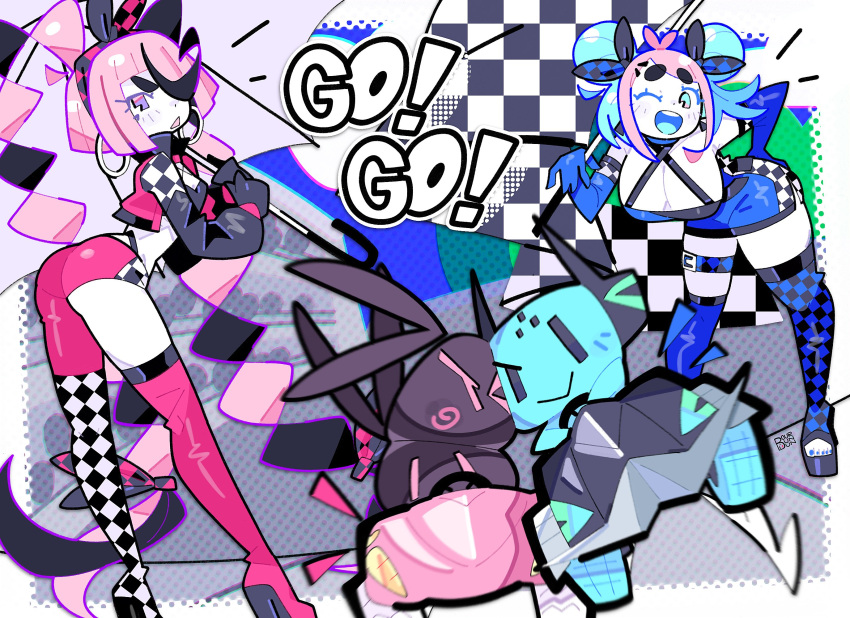 ahoge, ass, blue-chan_(bourbunbun), blue_eyes, blue_hair, bourbunbun, bow, braid