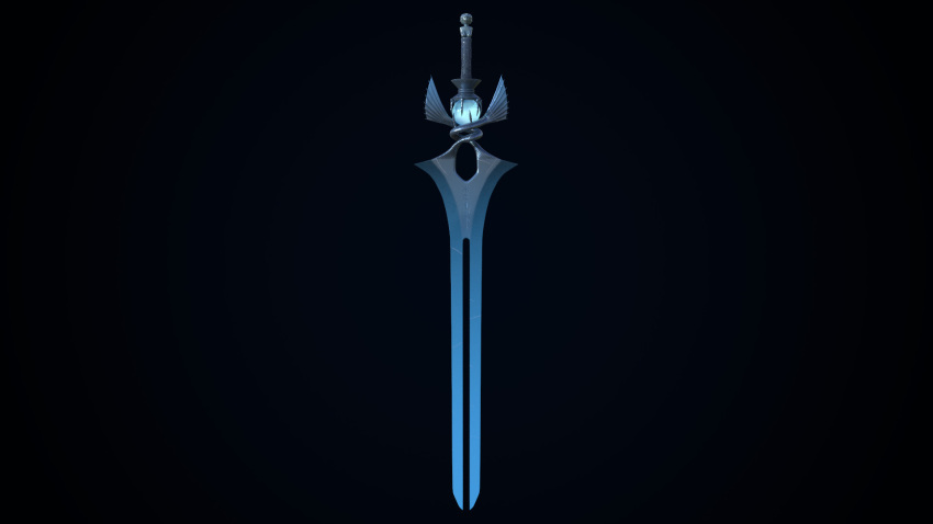 3d, black_background, commentary, english_commentary, glowing, glowing_sword, glowing_weapon, highres