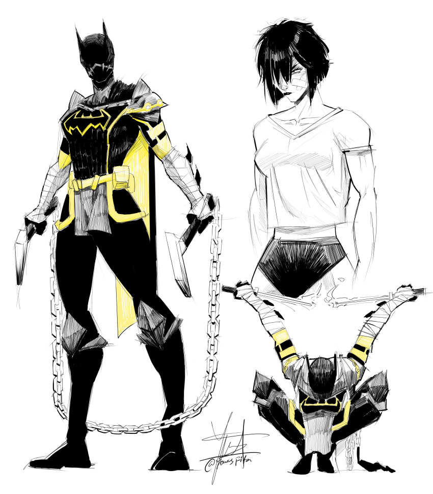 1girl, absurdres, batgirl, batgirl_costume_(2021_cassandra), batman_(series), batman_symbol, belt, black_bat_costume