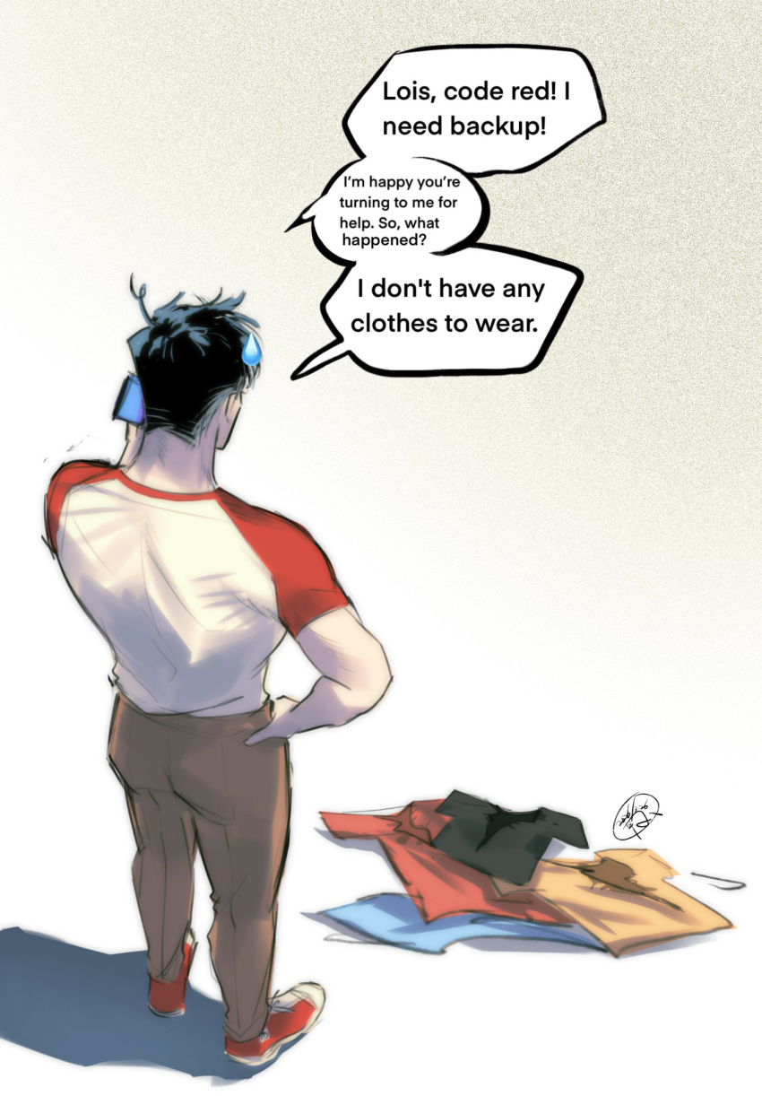 1boy, black_hair, casual, dc_comics, denim, english_text, highres, huaq127
