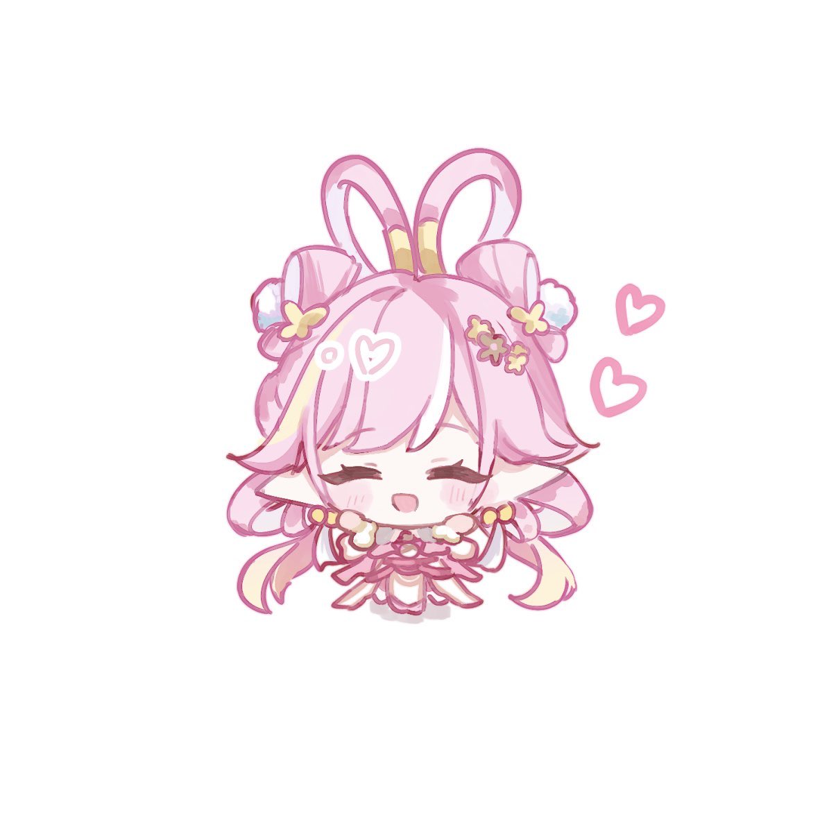 1girl, chibi, chibi_only, chinese_hairstyle, commentary, elf, elysia_(hi_love_elf)_(honkai_impact), elysia_(honkai_impact)