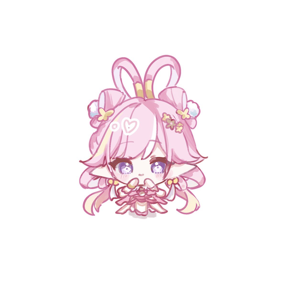 1girl, chibi, chibi_only, chinese_hairstyle, commentary, diamond-shaped_pupils, diamond_(shape), elf